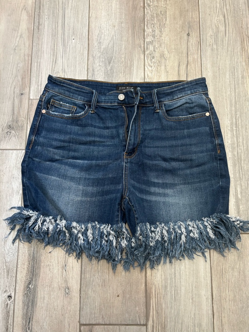 Judy Blue Dark Blue Fringe Hem Denim Jean Shorts